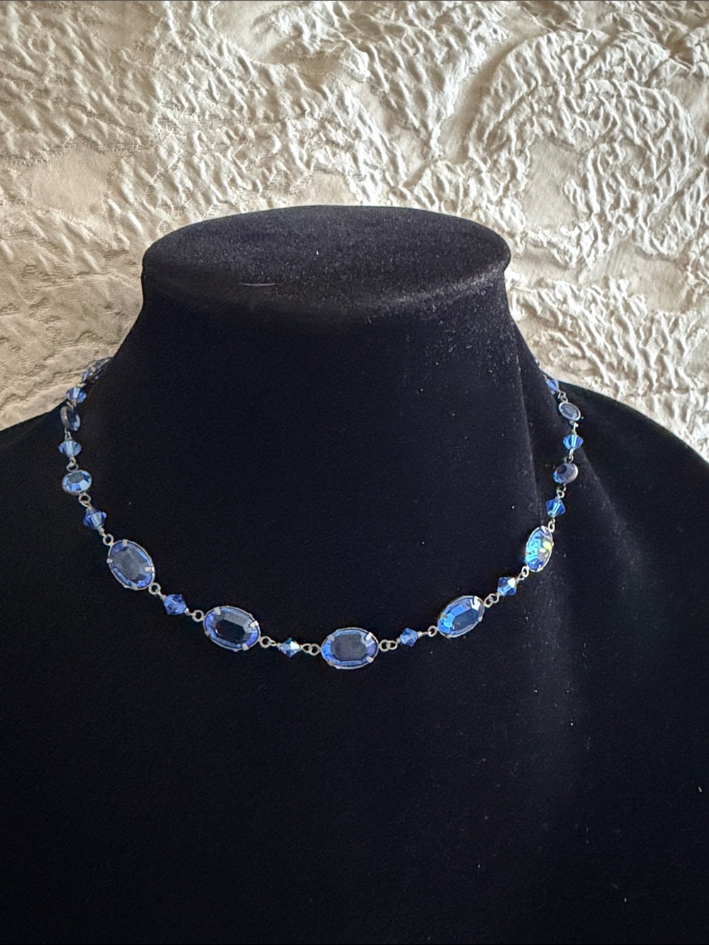 Gorgeous blue crystal necklace sterling silver oxidized hand made vintage - Picture 10 of 13